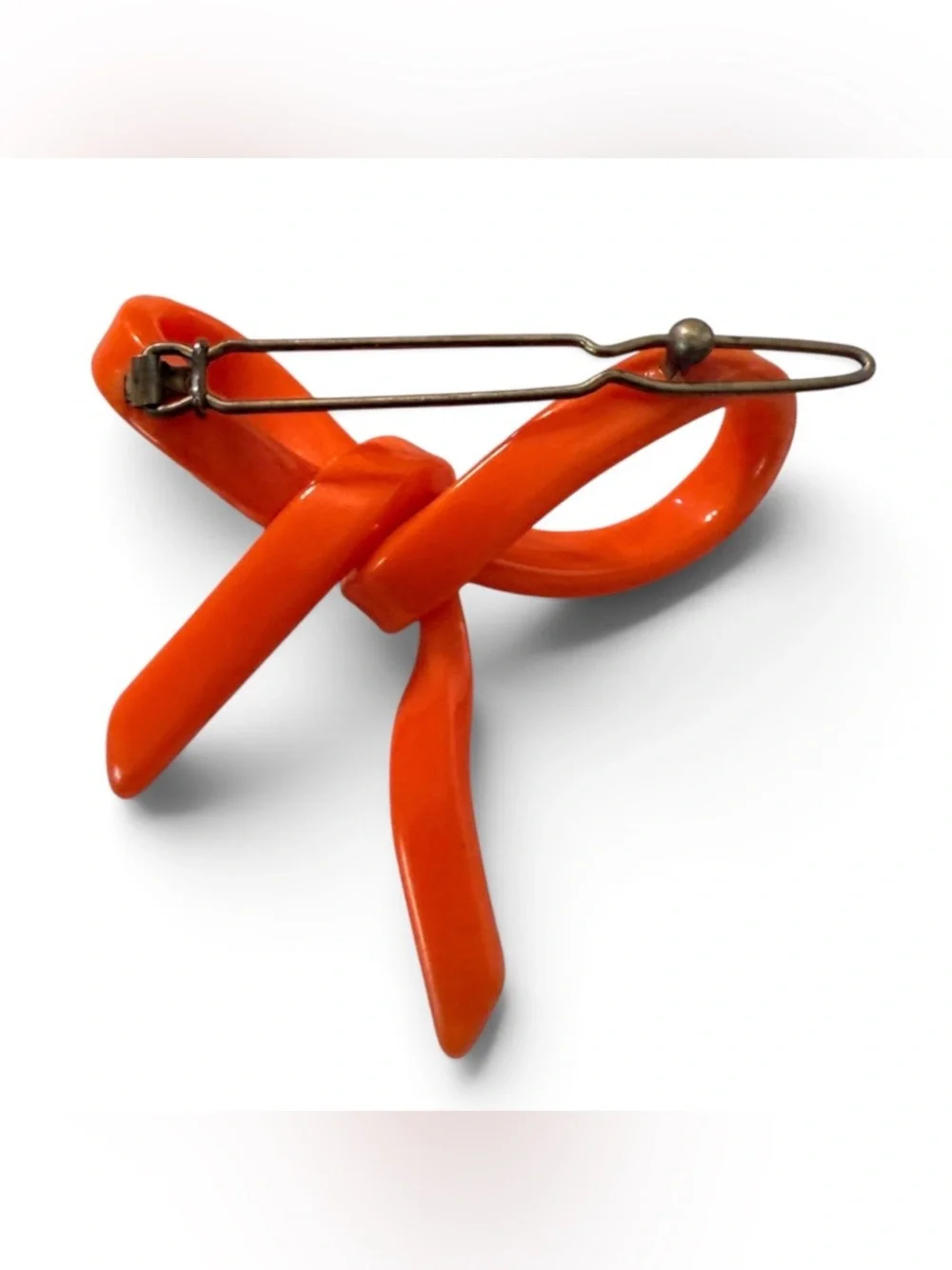 Vintage Mod French Barrette in the Shape of a 3D Bow, Bright Orange Hair Clip